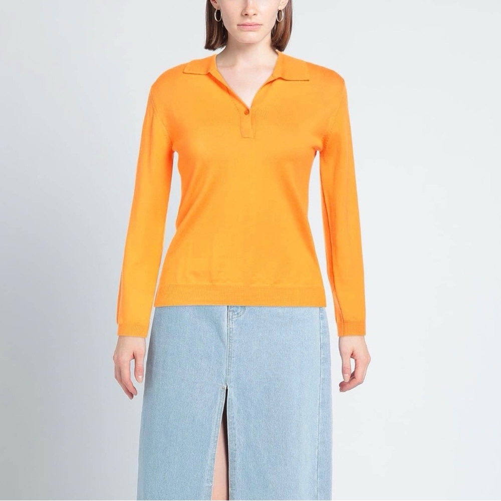 ARAGONA Vibrant Orange Long Sleeve 100% Lightweight Wool Sweater